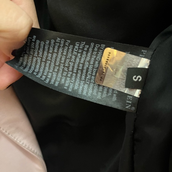 Philipp Plein Pink Leather Jacket w/ Studded Sleeves & Crystal Patches S As Is - Picture 16 of 16